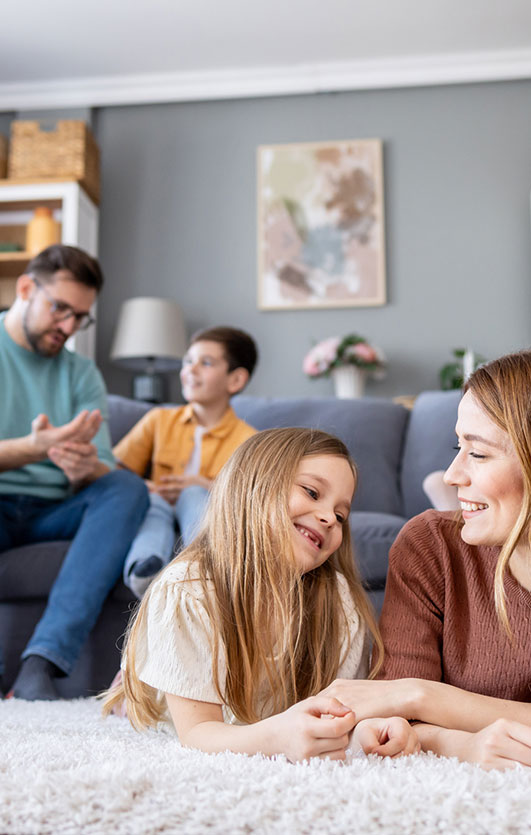 Young family in living room